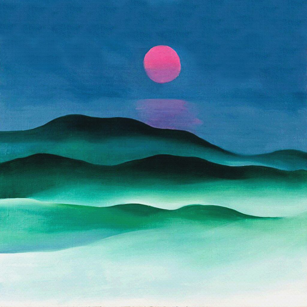 Georgia O'Keeffe painting Pink Moon Over Water